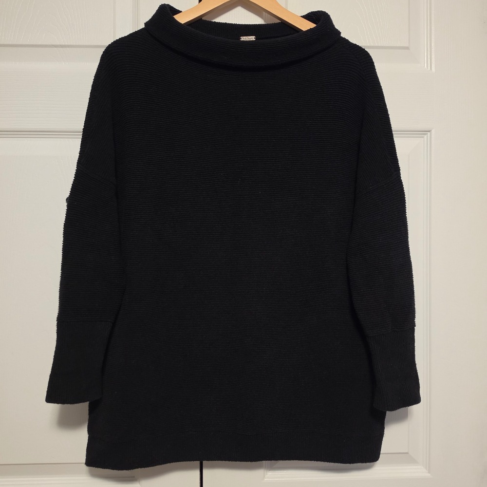 Free People Ottoman Slouchy Tunic Ribbed Mock Neck Sweater Black Size Small